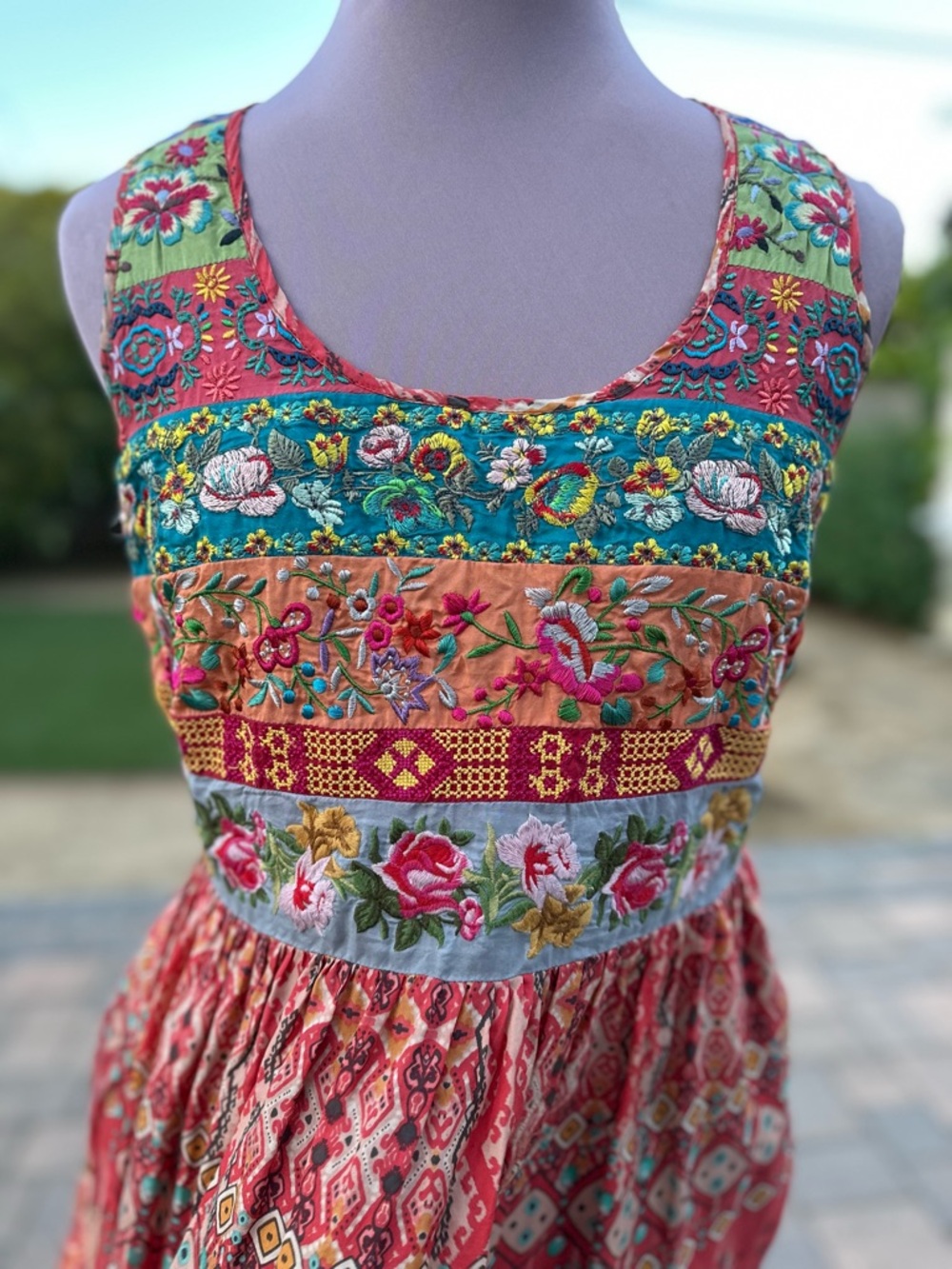 Johnny Was Red & Multicolor Bohemian Mini Dress - Picture 5 of 6